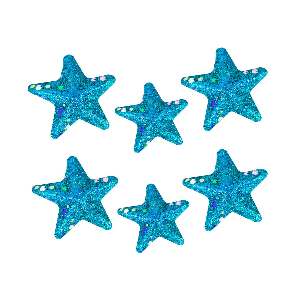 Mini Estrellas Navideñas con Diamantina color Azul, 6 piezas