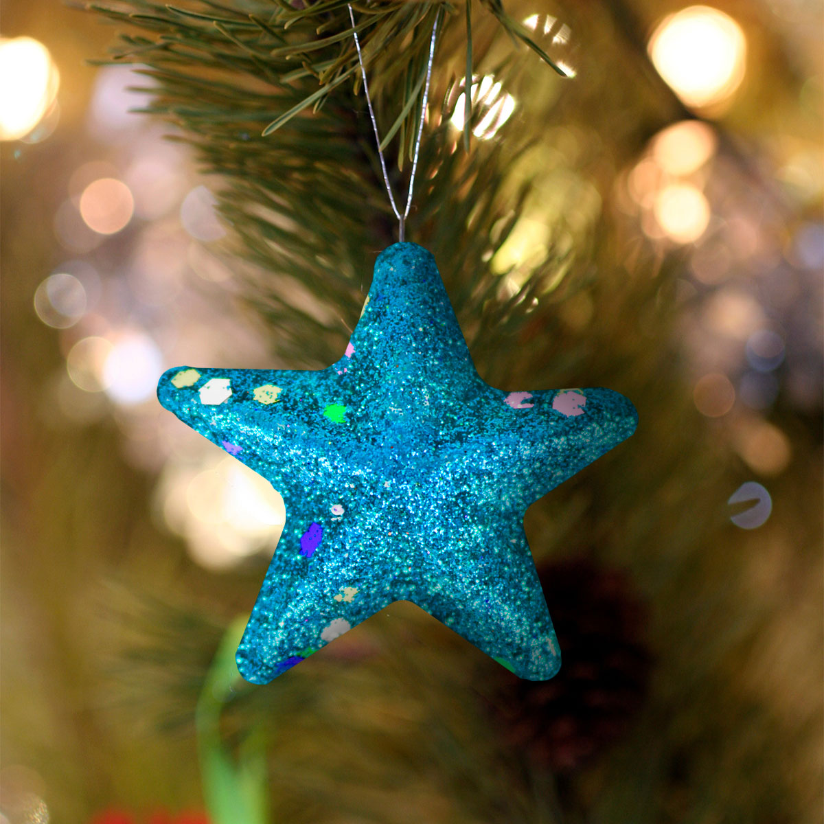 Mini Estrellas Navideñas con Diamantina color Azul, 6 piezas