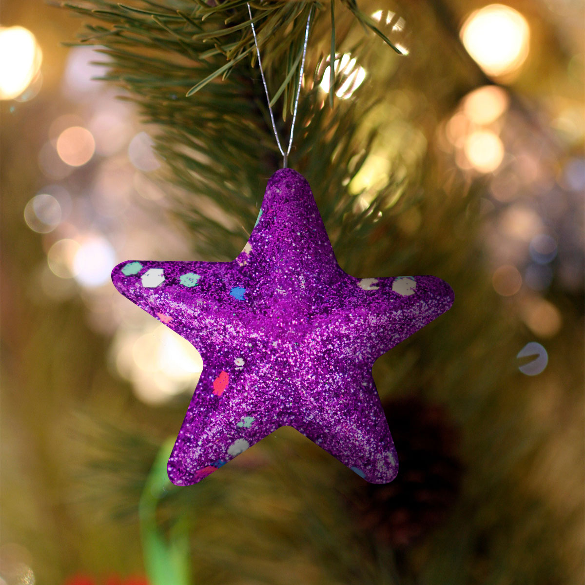 Mini Estrellas Navideñas con Diamantina color Morado, 6 piezas