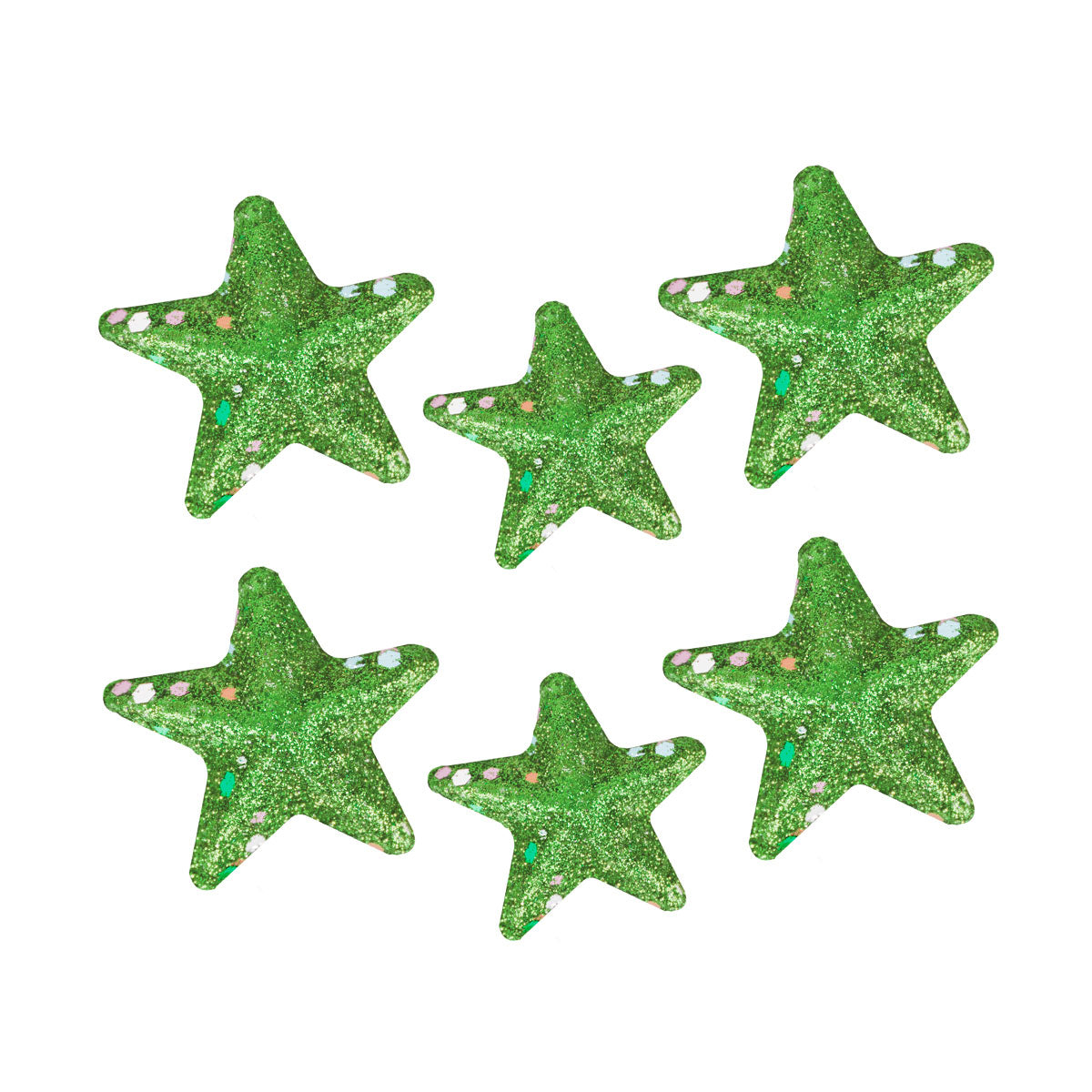 Mini Estrellas Navideñas con Diamantina color Verde, 6 piezas