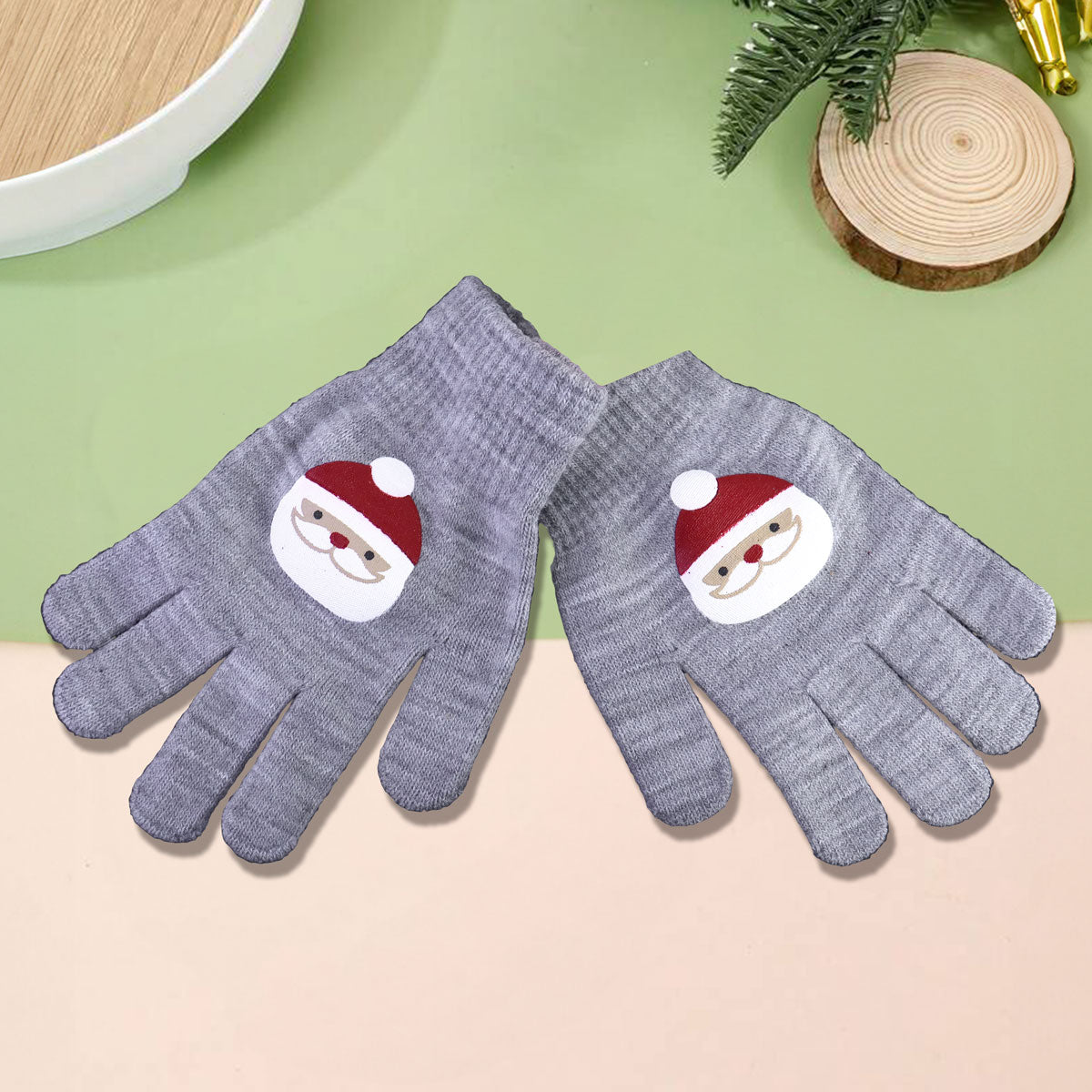 Guantes color Gris con Diseño de Santa Claus