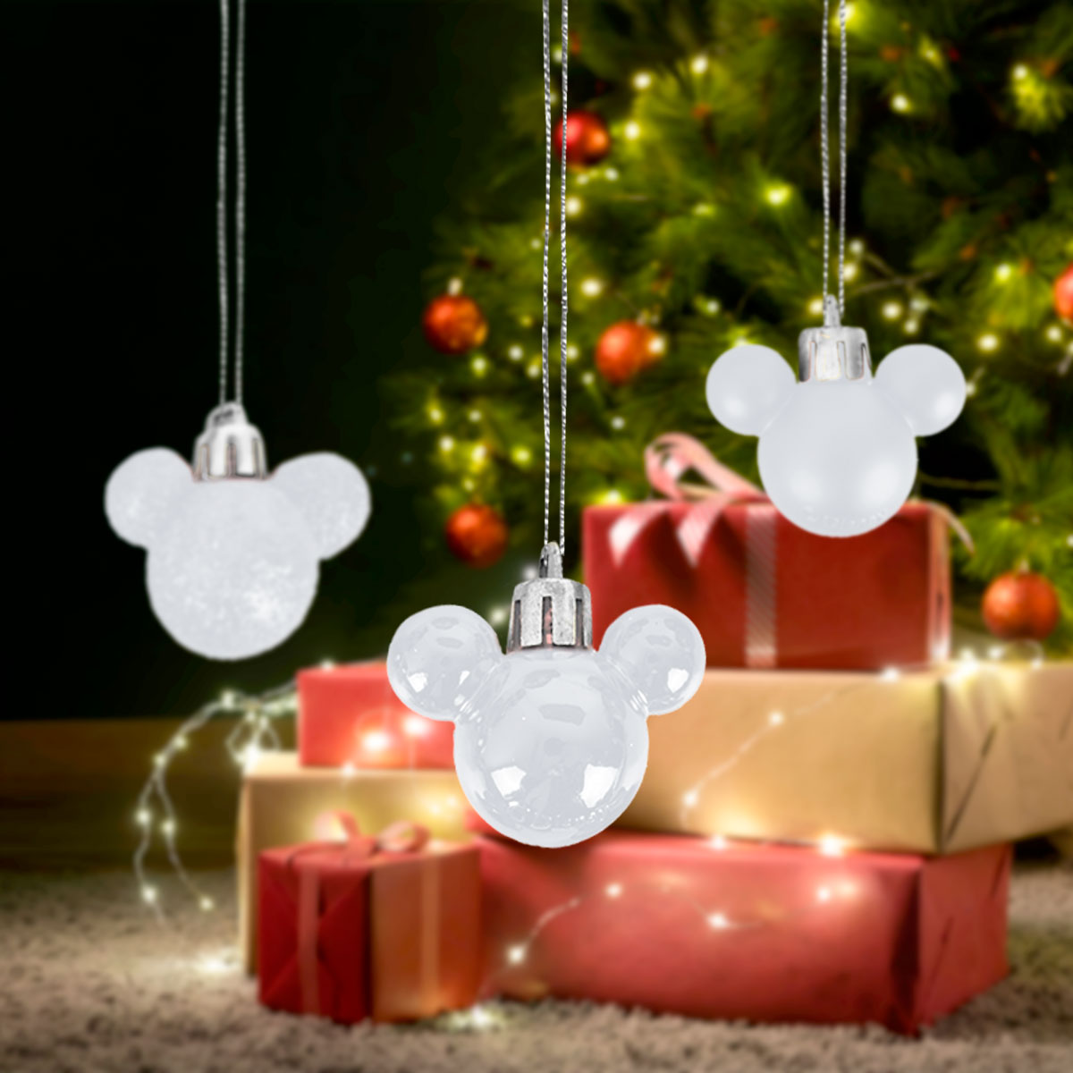 Esferas Navideñas color Blanco en Forma de Mickey Mouse, 3x4cm