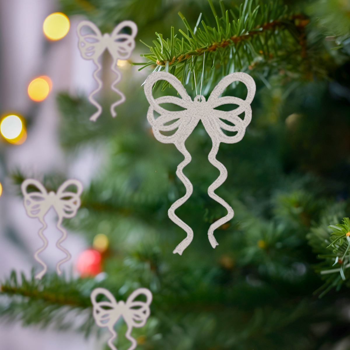 Decoración Colgante de Moño color Blanco, 4 pzas.