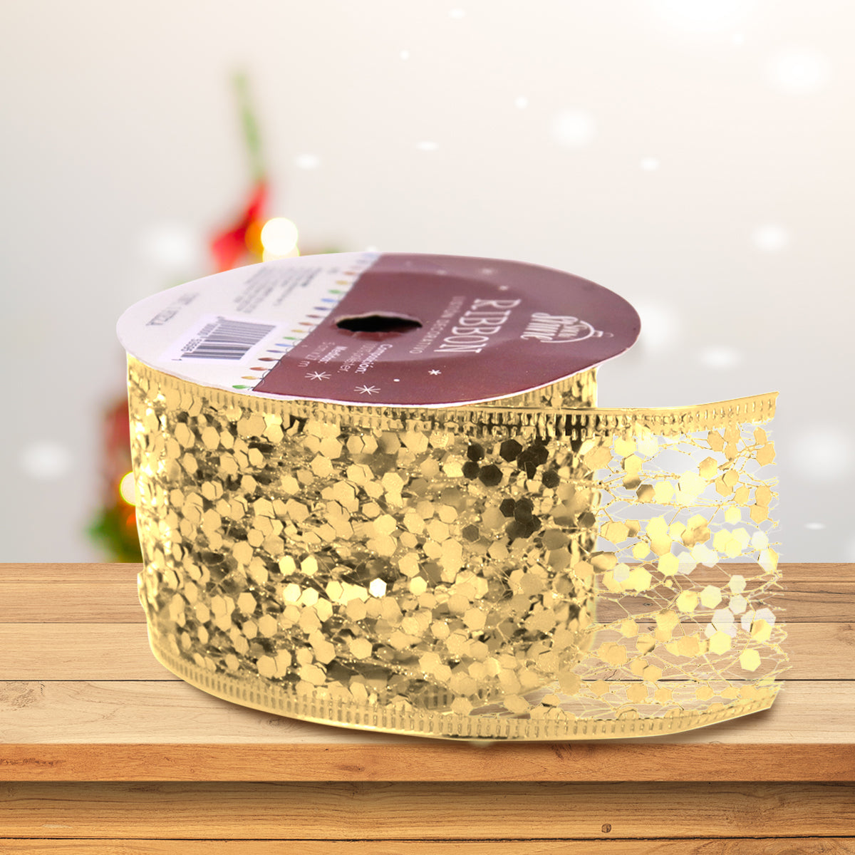 Ribbon Listón Decorativo color Oro con Glitter