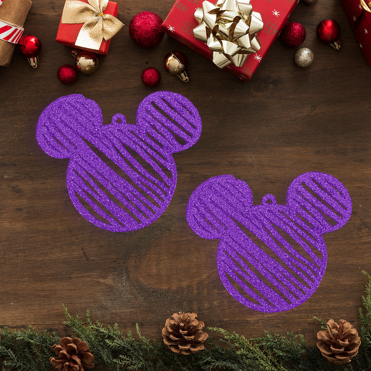 Decoración Colgante de Mickey Mouse color Morado, 2 pzas