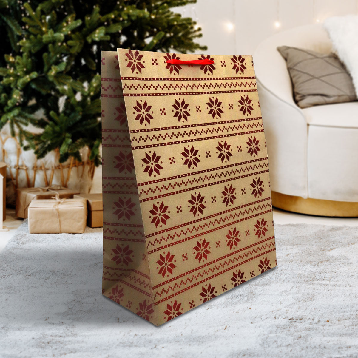 Bolsa de Regalo para Navidad color Rojo con Patrones de Nochebuena