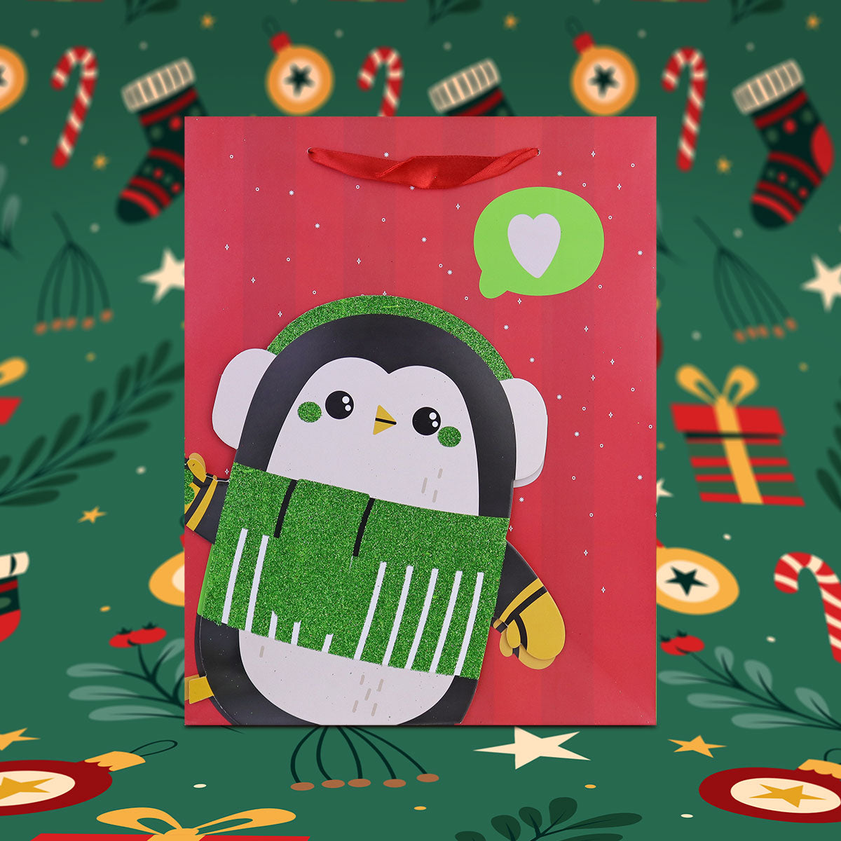 Bolsa de Regalo para Navidad con Diseño de Pingüino, 32x35cm