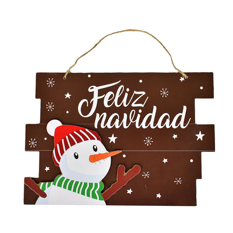 Letrero de Feliz Navidad con Muñeco de Nieve MDF
