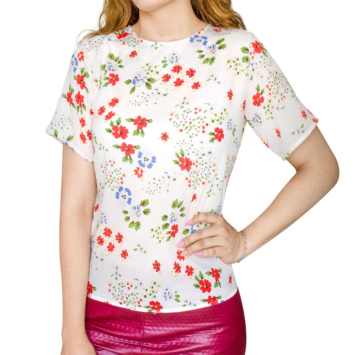 Blusa Casual para Dama con Flores color Blanco