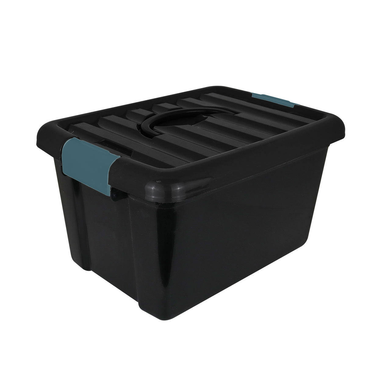 Caja de Plástico Rectangular con Tapa 14L color Negro/Petróleo