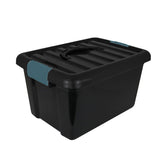 Caja de Plástico Rectangular con Tapa 14L color Negro/Petróleo