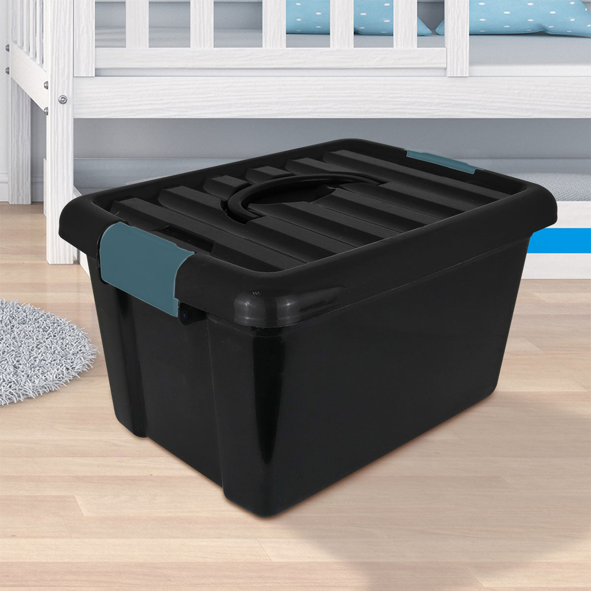 Caja de Plástico Rectangular con Tapa 14L color Negro/Petróleo