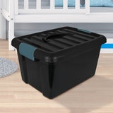 Caja de Plástico Rectangular con Tapa 14L color Negro/Petróleo