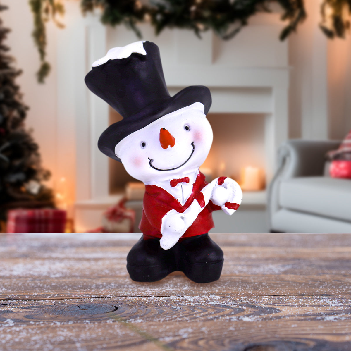 Figura de Muñeco de Nieve con Bastón Navideño