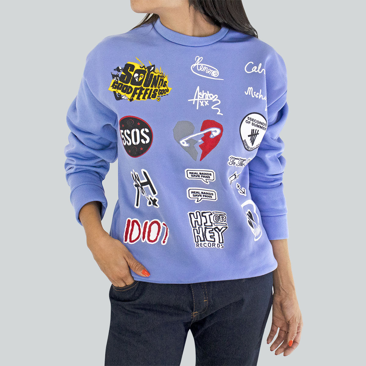 Sudadera Para Dama con Estampado Estilo Sticker´s color Azul