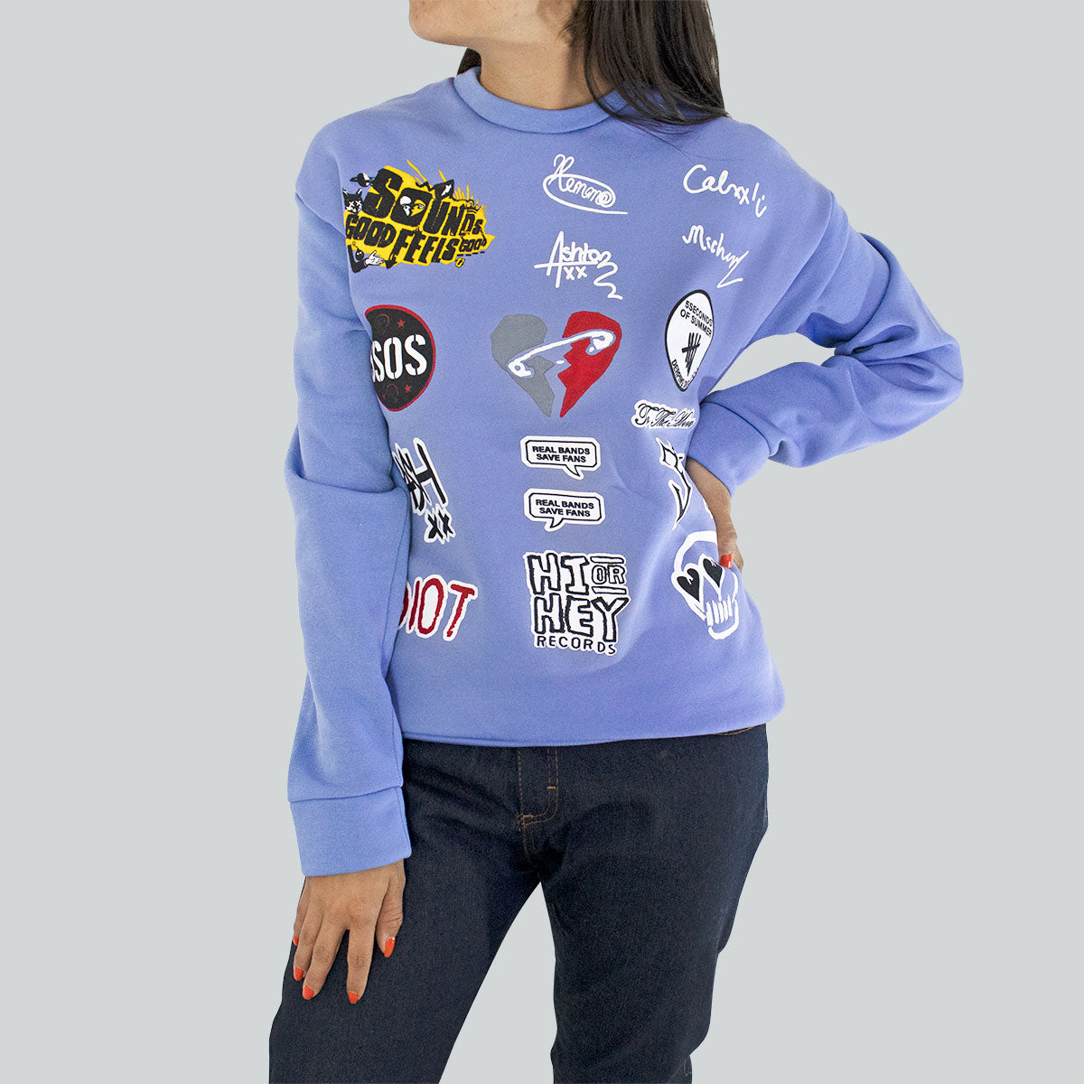 Sudadera Para Dama con Estampado Estilo Sticker´s color Azul