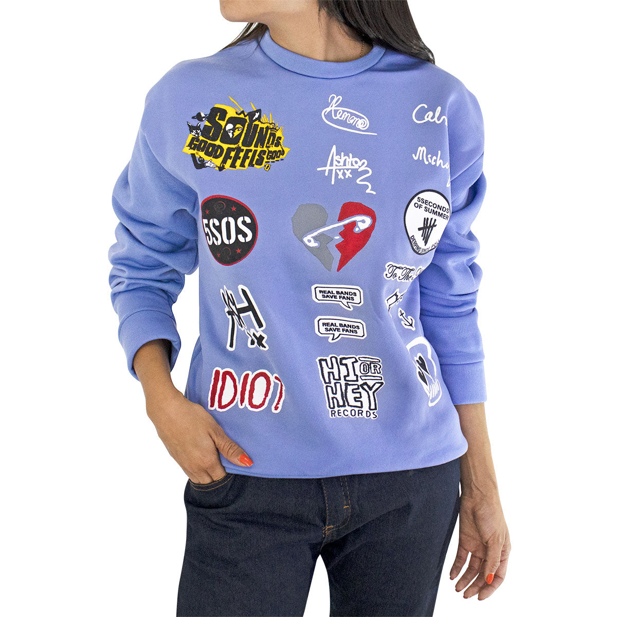 Sudadera Para Dama con Estampado Estilo Sticker´s color Azul