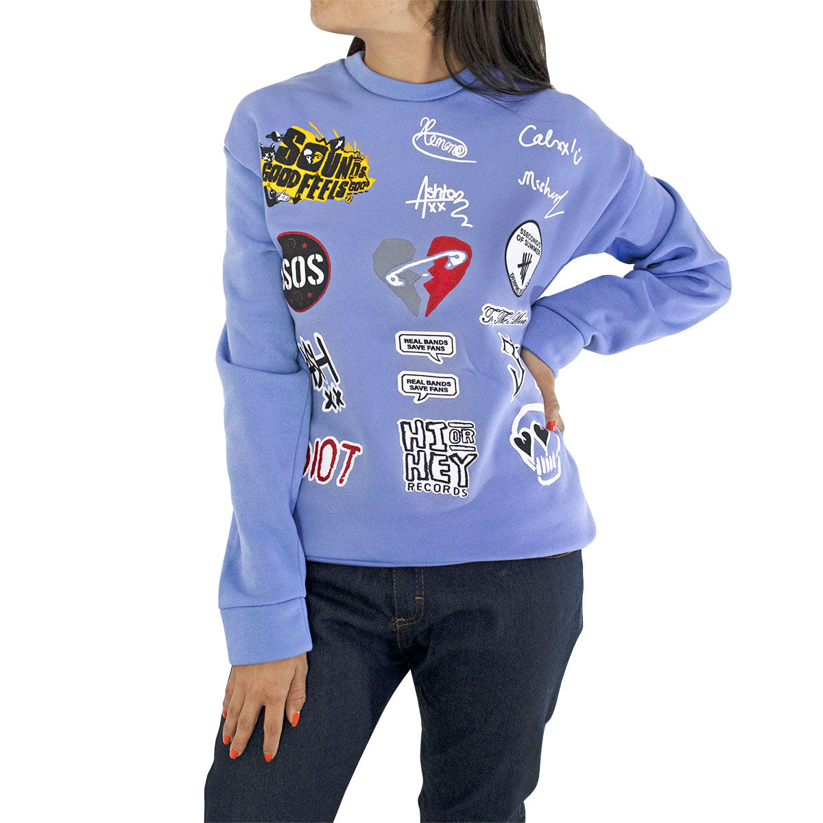 Sudadera Para Dama con Estampado Estilo Sticker´s color Azul