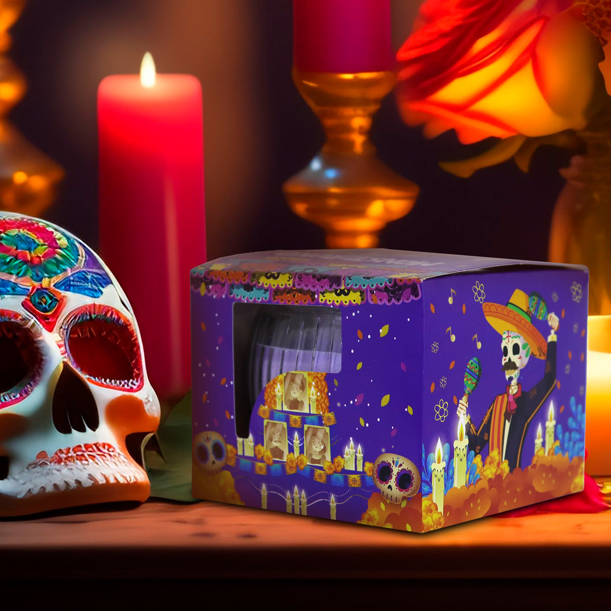 Vela Aromática color Lila, Día de Muertos