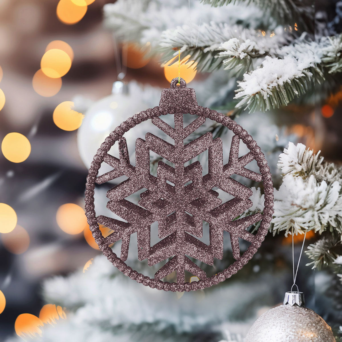 Esfera con Diseño de Copo de Nieve con Diamantina color Rosa