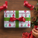 Papel Navideño color Plata con Diseño de Pinos para Envolver Regalos