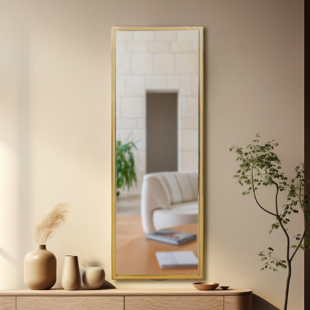 Espejo con Marco de Madera, 30x90cm