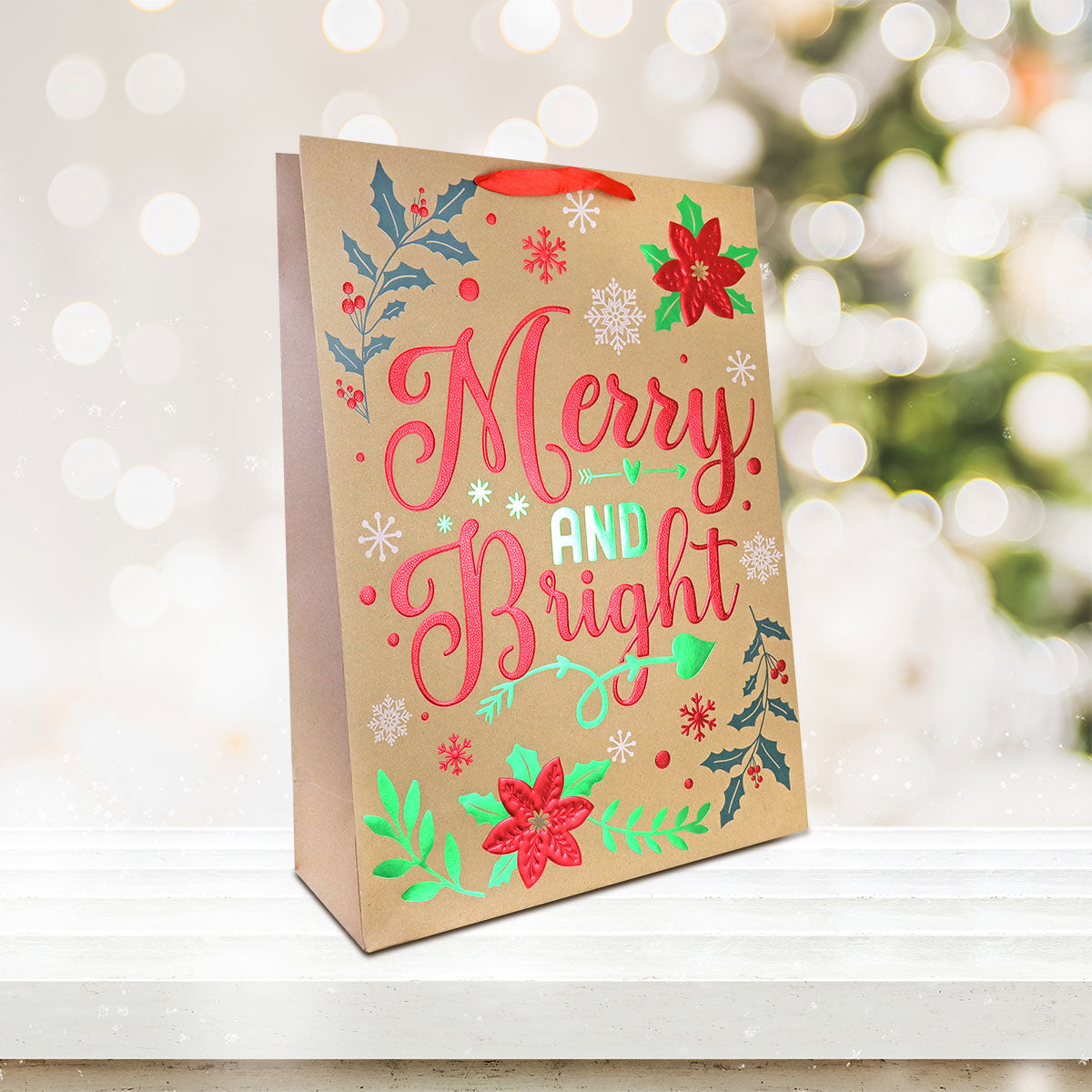 Bolsa de Regalo para Navidad, Merry and Bright, 44x32cm