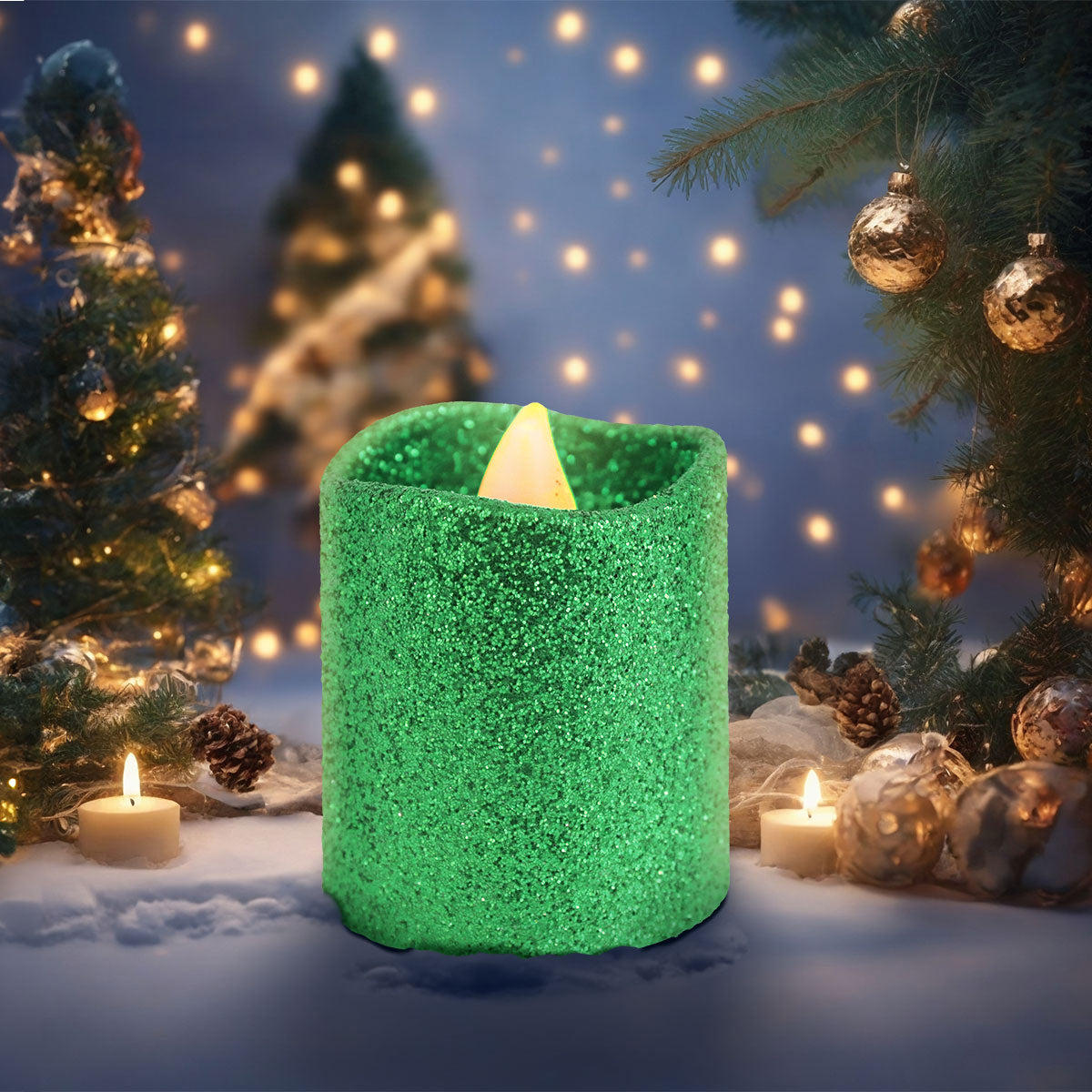 Set de 2 Velas Led Circulares color Verde, 4x3.5cm