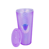 Vaso Texturizado color Lila con Popote, 650ml