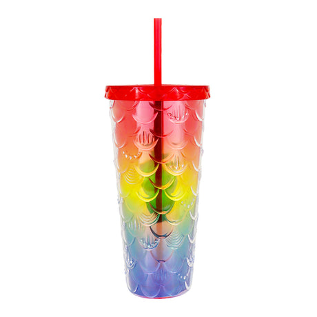 Vaso Decorado color Arcoíris con Popote, 650ml