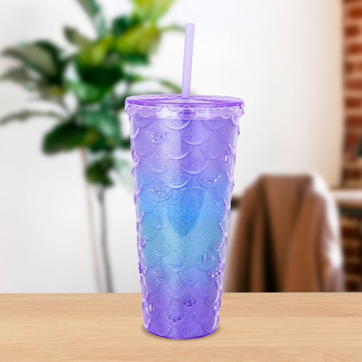 Vaso Decorado con Popote, 650ml