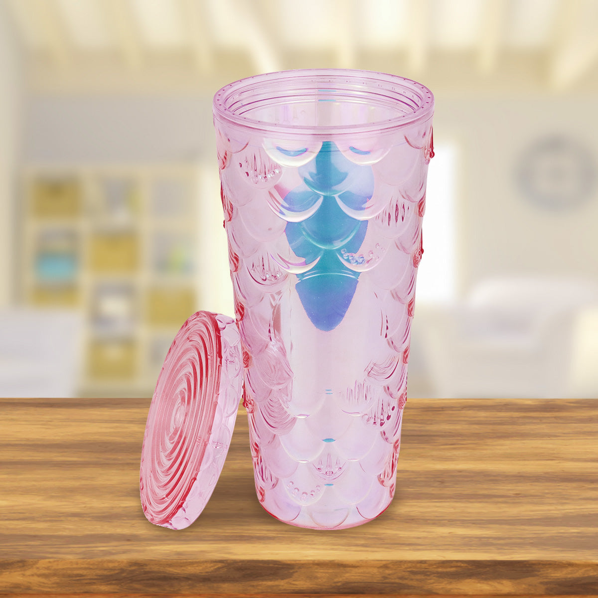 Vaso Decorado color Rosa con Popote, 650ml