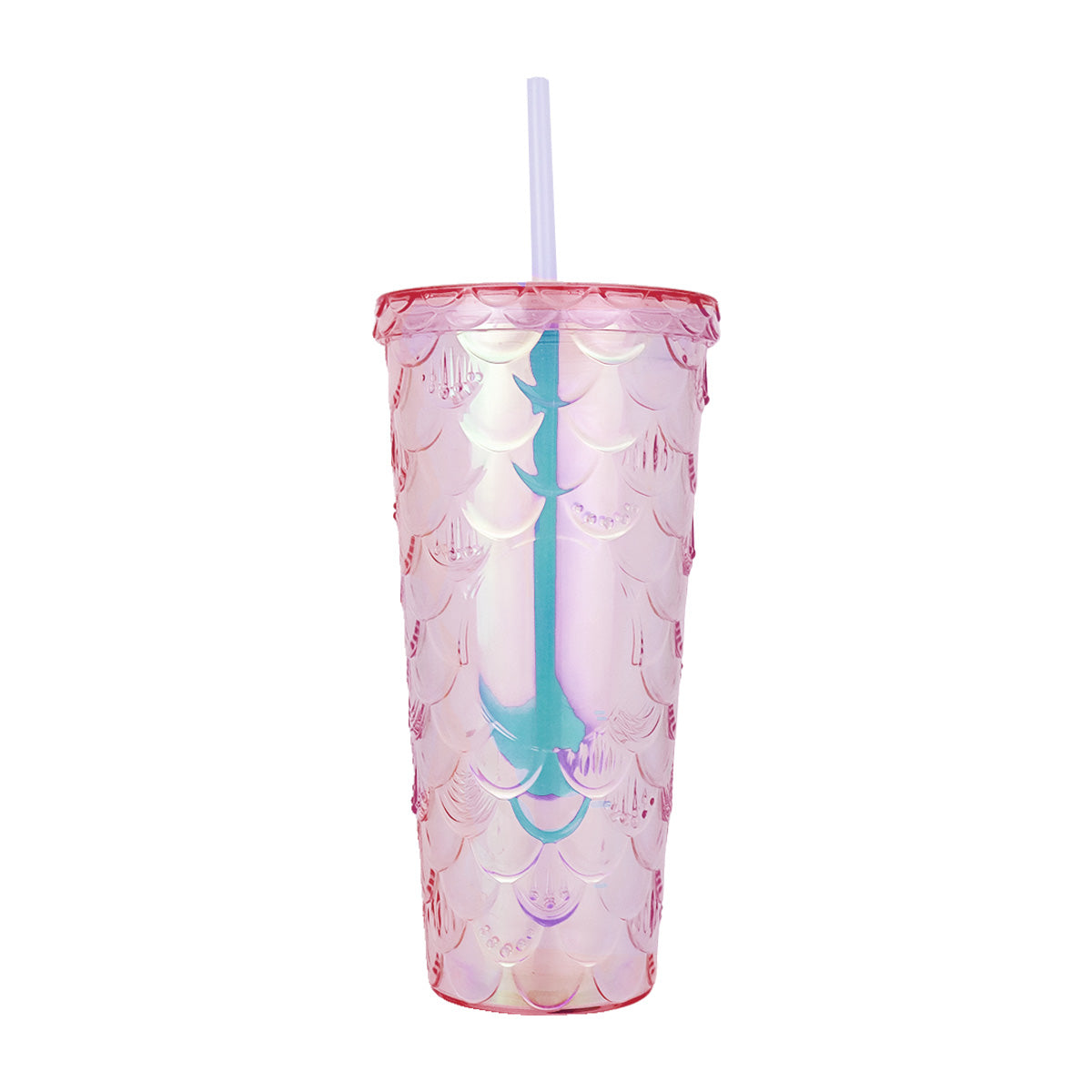 Vaso Decorado color Rosa con Popote, 650ml