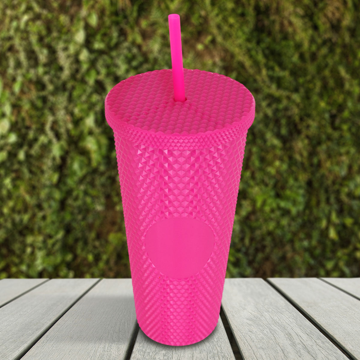 Vaso Texturizado color Fucsia con Popote 650ml