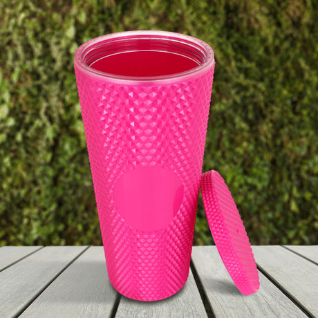 Vaso Texturizado color Fucsia con Popote 650ml