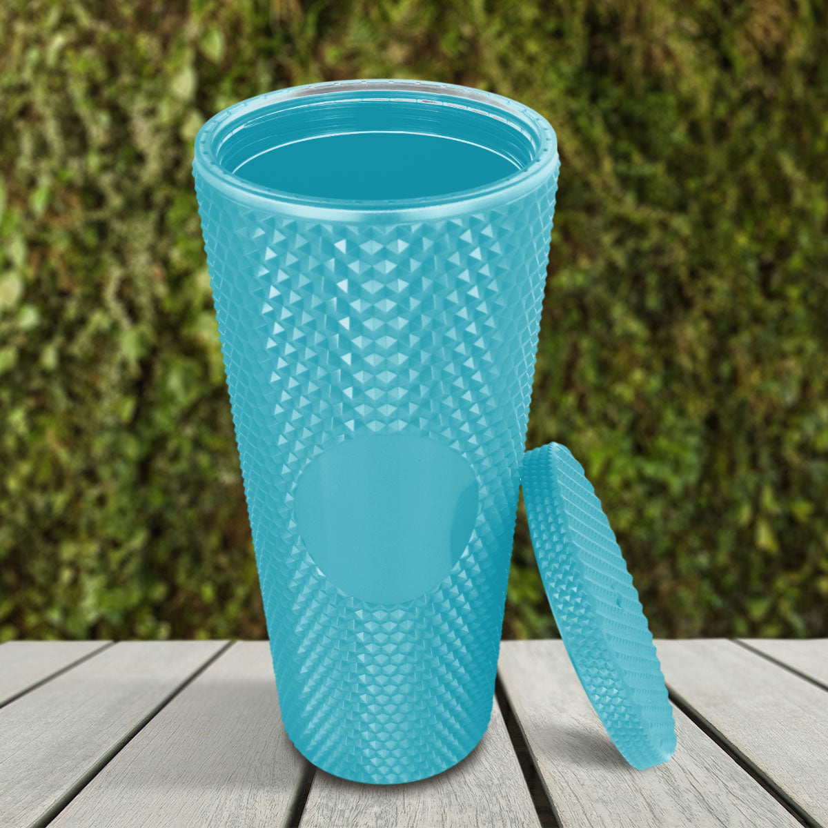 Vaso Texturizado color Turquesa con Popote 650ml