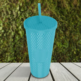 Vaso Texturizado color Turquesa con Popote 650ml