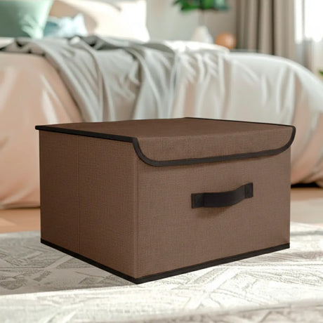 Caja Cuadrada con Tapa para Almacenamiento, Color Café