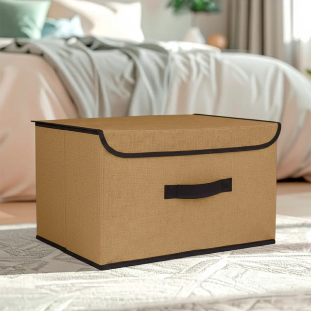 Caja Cuadrada con Tapa para Almacenamiento, Color Miel