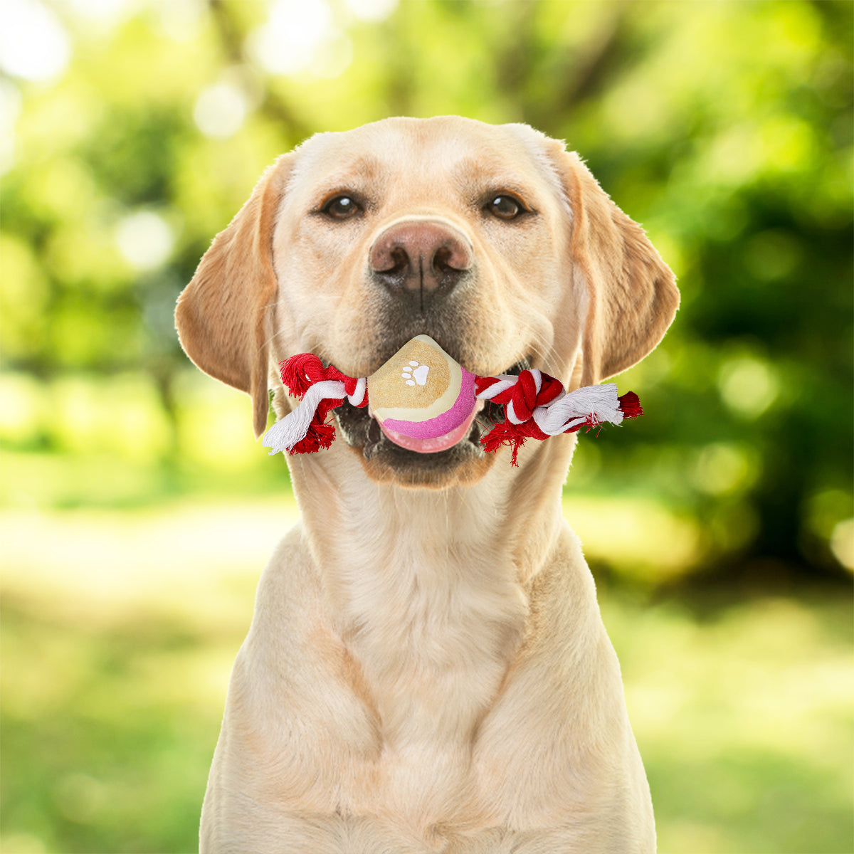 Juguete de Cuerda color Rojo para Mascota con Pelota de Tenis