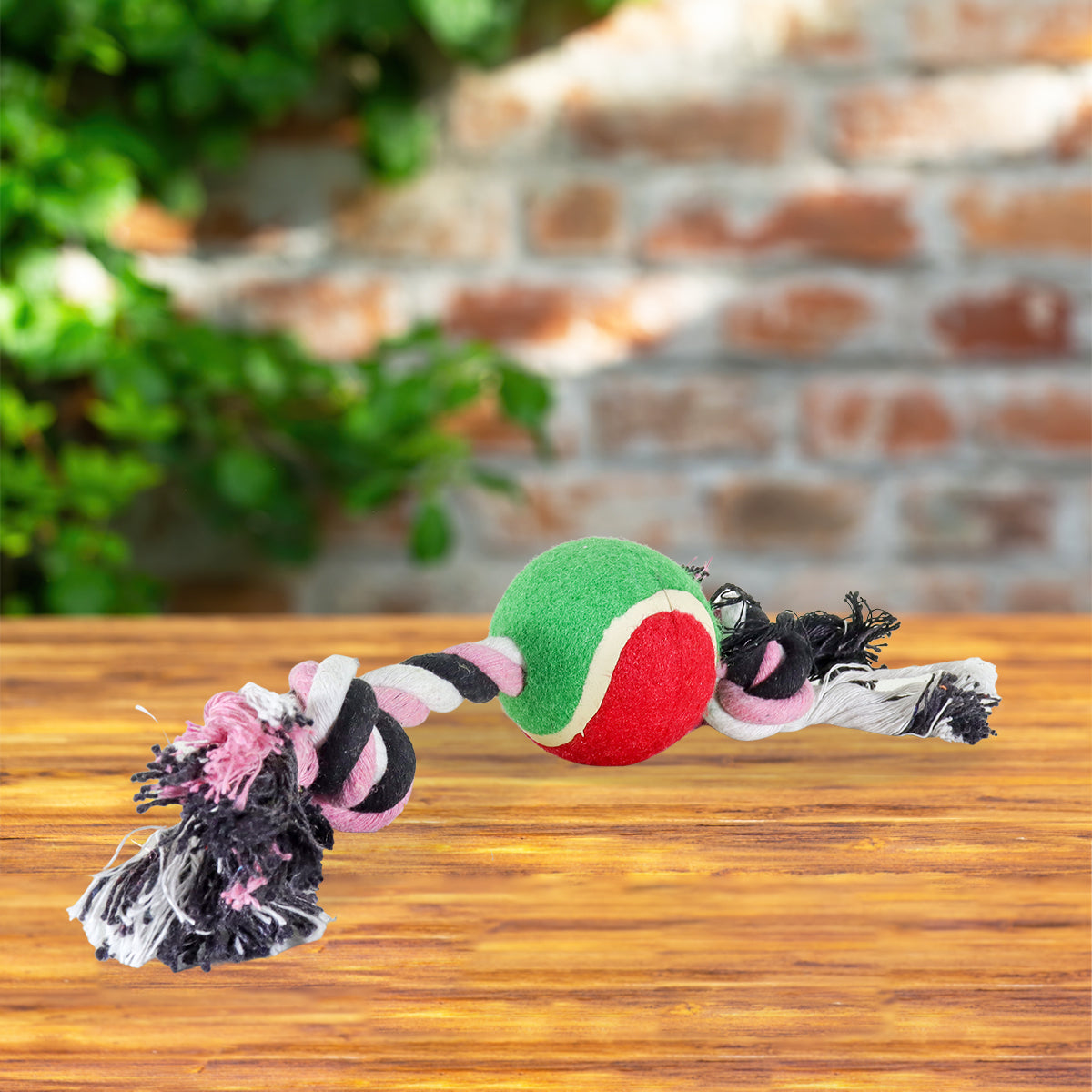 Juguete de Cuerda color Rosa con Negro para Mascota con Pelota de Tenis