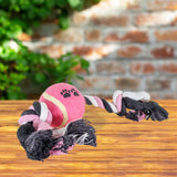 Juguete de Cuerda color Rosa con Negro para Mascota con Pelota de Tenis