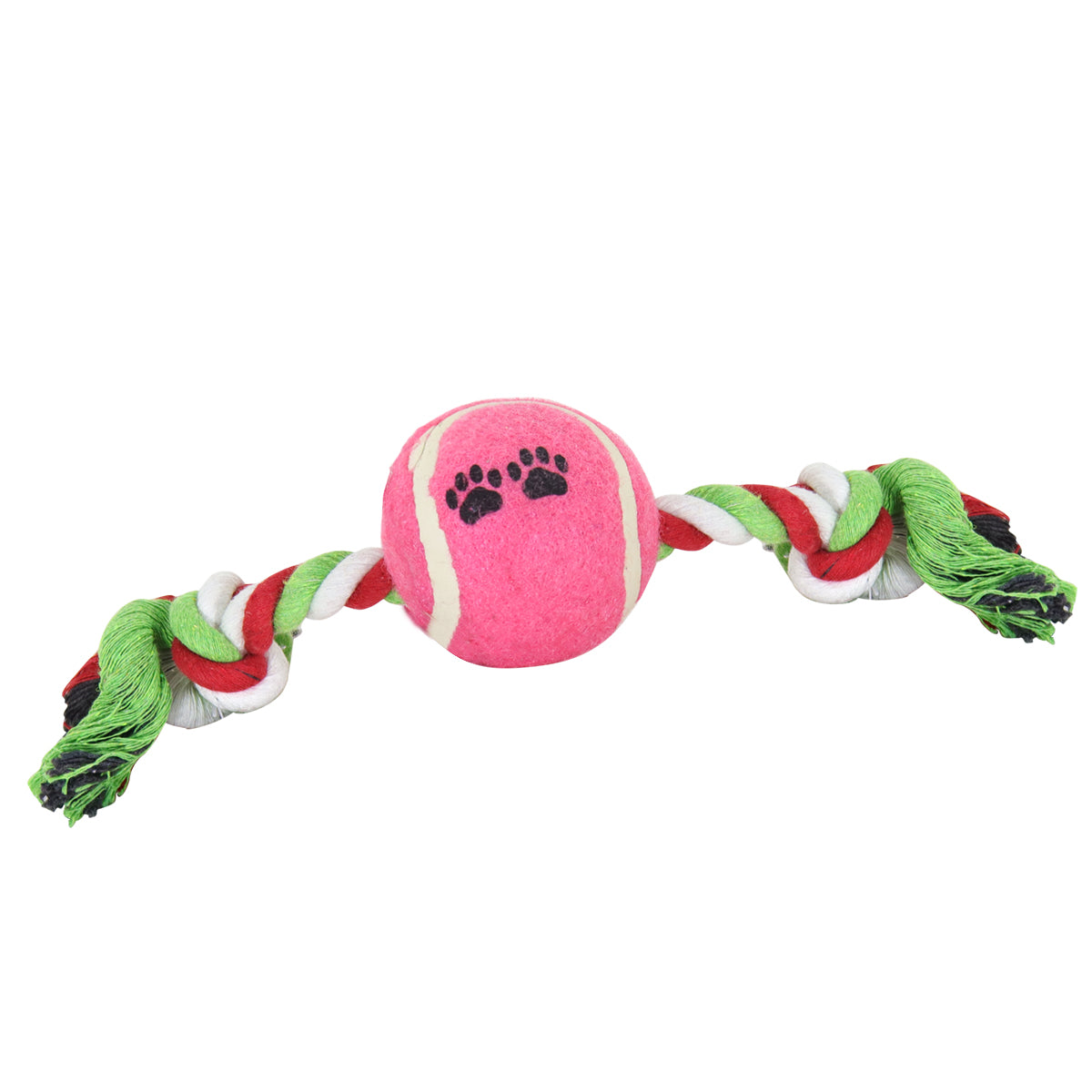 Juguete de Cuerda color Rosa con Verde para Mascota con Pelota de Tenis