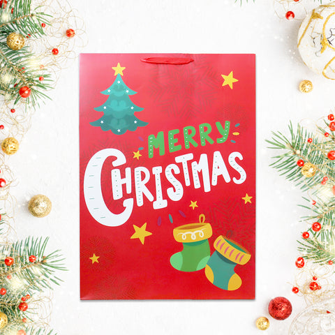 Bolsa de Regalo con Diseño de Navidad color Rojo, 50x71cm