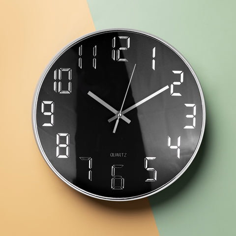 Reloj de Pared Moderno, color Plata con Negro