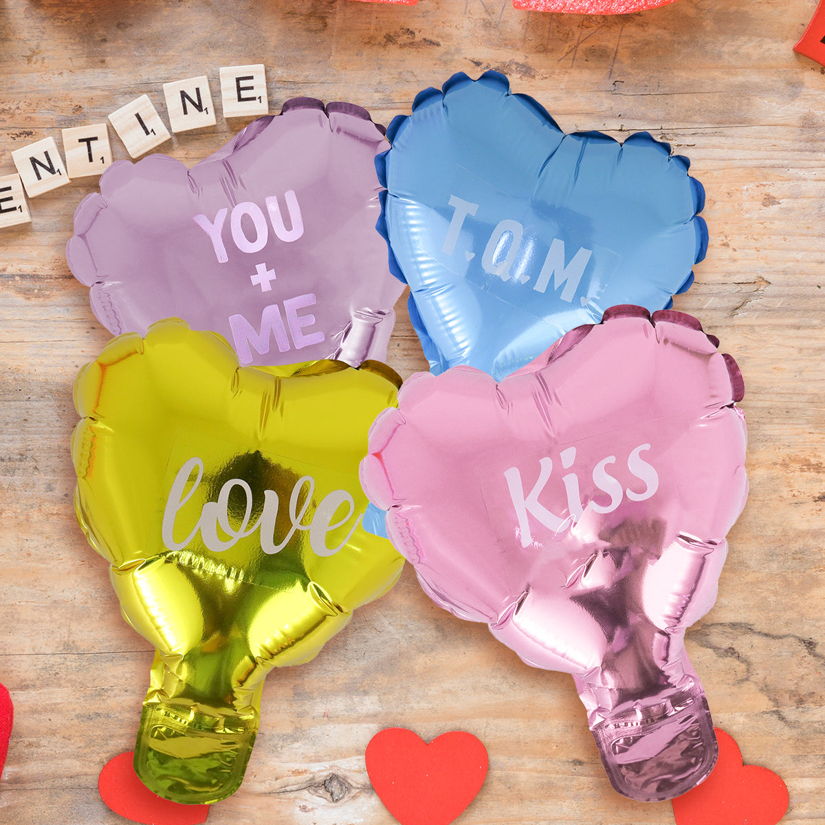 Set de 4 Mini Globos Metálicos con Frases