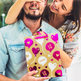 Bolsa de Papel Kraft para Regalo, Decorada con Corazones Rosas y Blancos