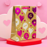 Bolsa de Papel Kraft para Regalo, Decorada con Corazones Rosas y Blancos