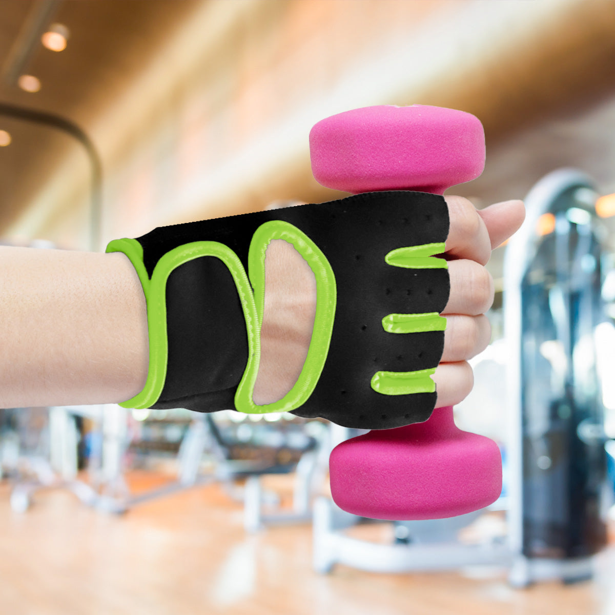 Guantes para Gym, color Negro con Verde