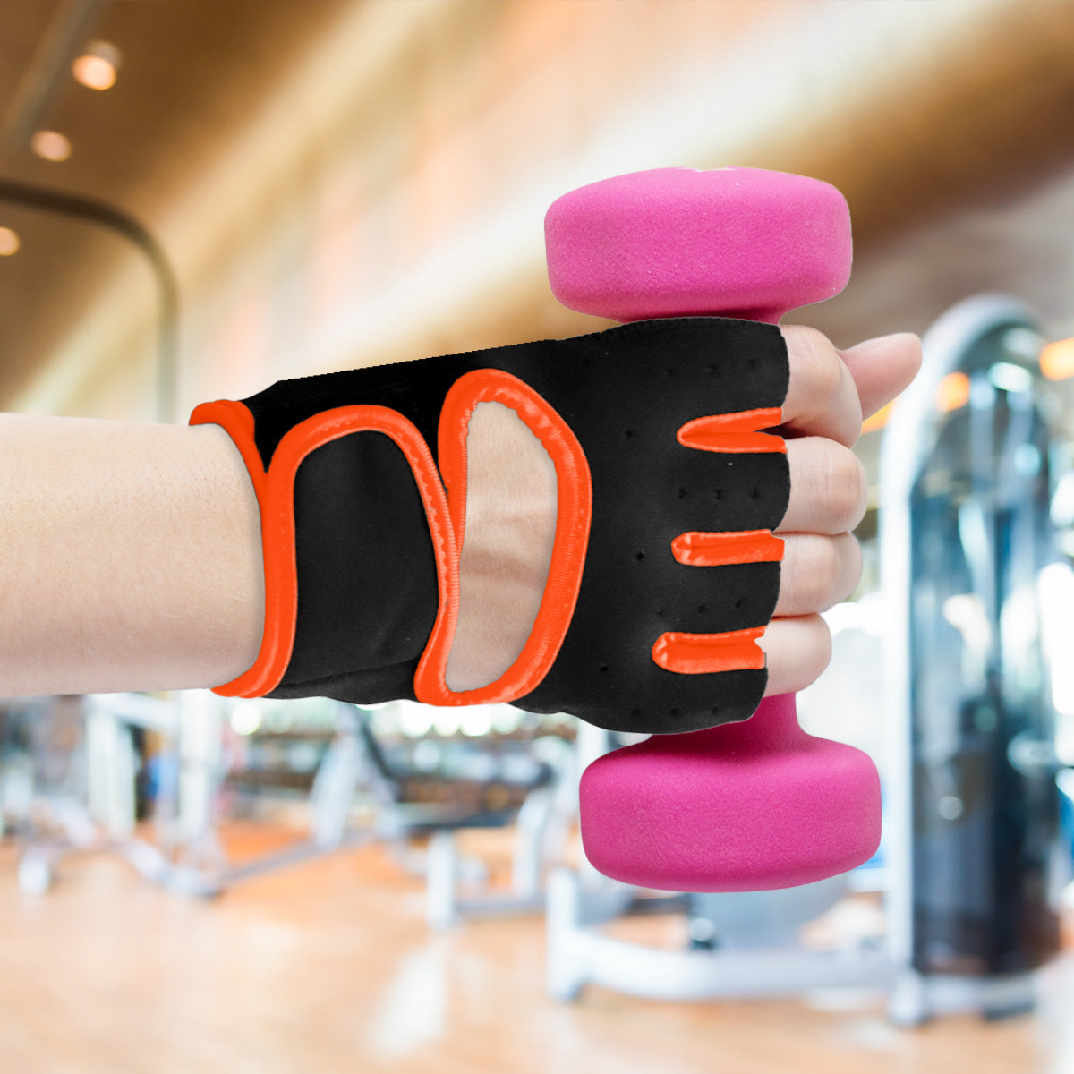 Guantes para Gym, color Negro con Naranja